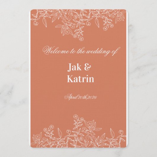 Elegant Terracotta Floral Wedding invitation  Kaart (Voorkant)