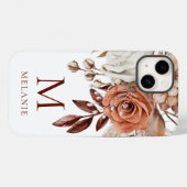 Elegant Terracotta Florals Monogram Initiaal Naam Case-Mate iPhone Case (Achterkant (horizontaal))