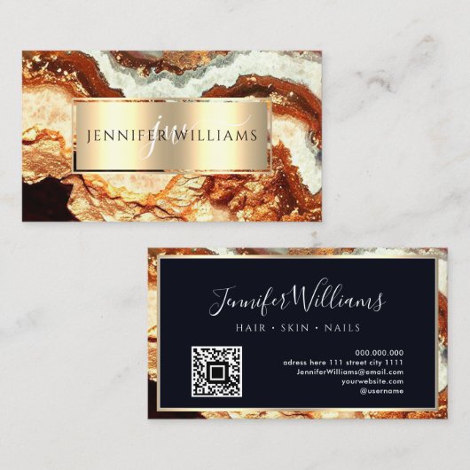 Elegant Terracotta Gold Marble Agate Geode QR Code Visitekaartje (Voorkant / Achterkant)