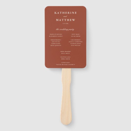 Elegant terracotta ivoor bruiloft ceremonie progra handwaaier (Voorkant)