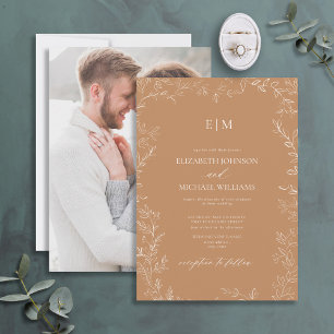 Elegant Terracotta Leaf Photo Monogram Weddenschap Kaart