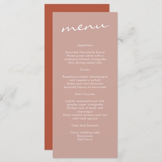 Elegant Terracotta Minimalist Wedding Menu (Voorkant / Achterkant)