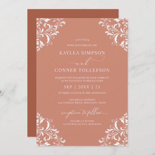 Elegant Terracotta Rust Wedding   Kaart (Voorkant / Achterkant)