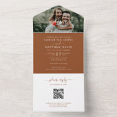 Elegant Terracotta Script Photo Weddenschap QR Cod All In One Uitnodiging (Binnen)