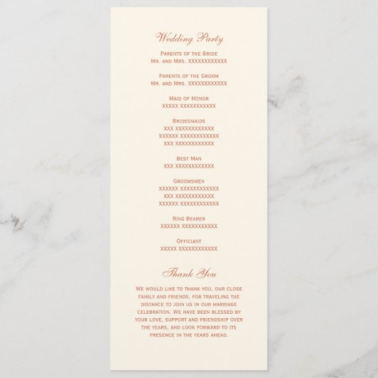 Elegant Terracotta Script Wedding Ceremony Programma (Achterkant)