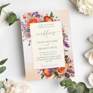 Elegant terracotta sinaasappel paarse bloemen sjab kaart