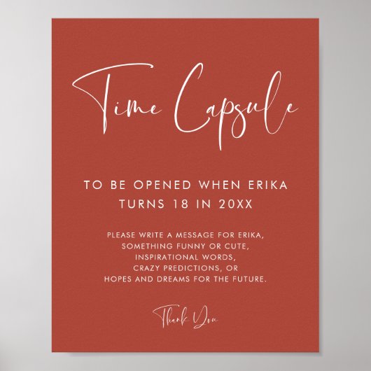 Elegant Terracotta Tijdcapsule 1e Verjaardag teken Poster (Voorkant)