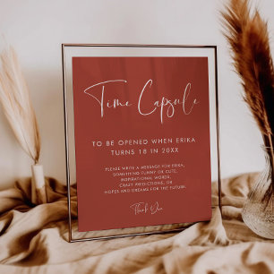 Elegant Terracotta Tijdcapsule 1e Verjaardag teken Poster