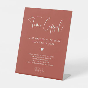 Elegant Terracotta Tijdcapsule 1e Verjaardag teken Reclamebord Met Voetstuk