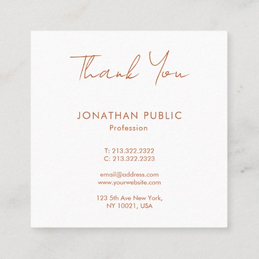 Elegant Terracotta Trendy bedankt voor uw bestelli Vierkante Visitekaartje (Achterkant)