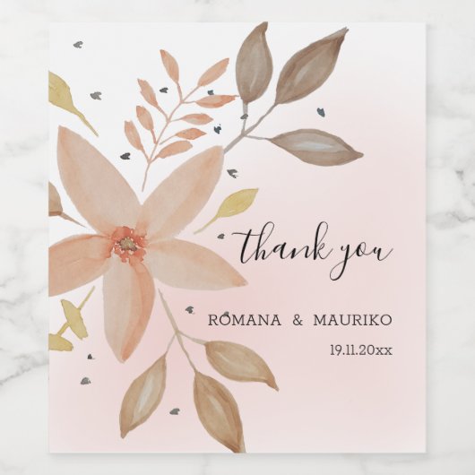 Elegant Terracotta Waterverf Floral handbeschilder Wijn Etiket (Enkel label)