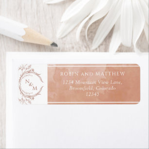 Elegant Terracotta Waterverf, Monogram Wedding Etiket
