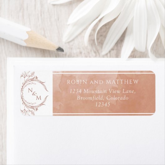 Elegant Terracotta Waterverf, Monogram Wedding Etiket (Insitu)