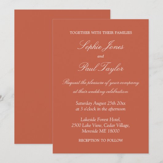 Elegant Terracotta Wedding Invitation Kaart (Voorkant / Achterkant)