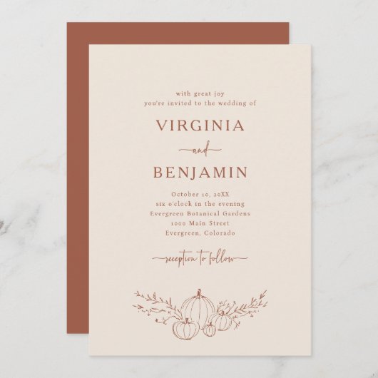 Elegant Terracotta Wedding Invitation Kaart (Voorkant / Achterkant)