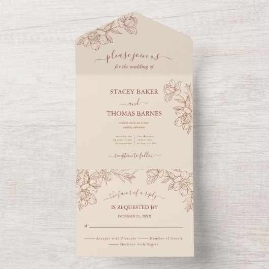 Elegant Terracotta Whimsical Wedding All In One Uitnodiging (Binnen)