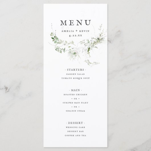 Elégant terroir de verdure Aquarelle Menu Mariage (Devant)