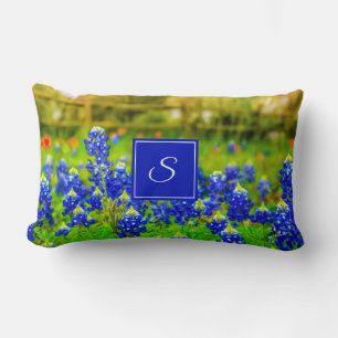 Elegant Texas Bluebonnets Blauw Bloemen Monogram Kussen
