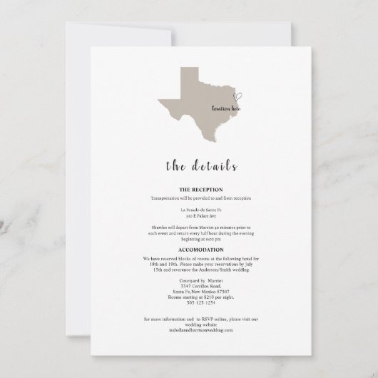 ELEGANT TEXAS Wedding Invitation Details (Devant)