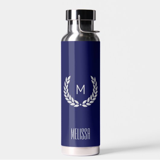 Elegant Text, Monogram and Silver Laurel Wreate Waterfles (Links)