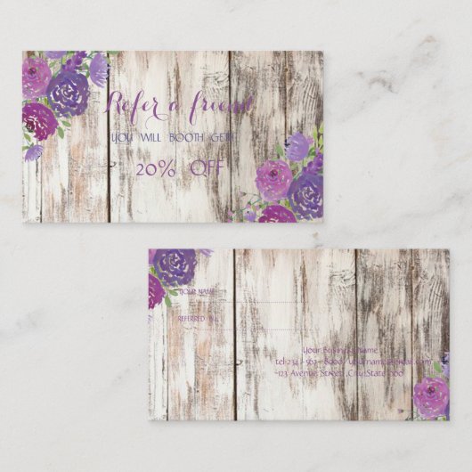 Elégant, Texture en bois, Carte de référence Fleur (Devant / Derrière)