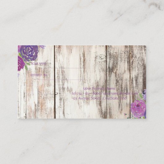 Elégant, Texture en bois, Carte de référence Fleur (Dos)