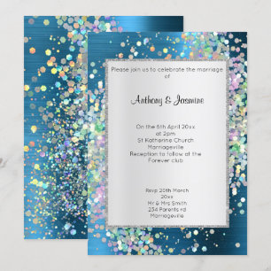 ELEGANT TEXTURED BLUE HOLOGRAPHIC PASTEL WEDING KAART