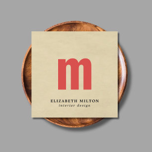 Elegant Textuur Beige Monogram Binnenlandse Ontwer Vierkante Visitekaartje