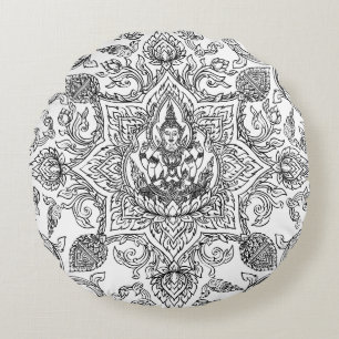 Elegant Thaise Kanok Gouden Patroon Luxe Rond Kussen