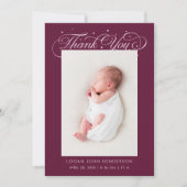 Elegant Thank You Calligraphy Cranberry Birth Aankondiging (Voorkant)