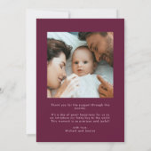 Elegant Thank You Calligraphy Cranberry Birth Aankondiging (Achterkant)