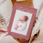 Elegant Thank You Calligraphy Pink Birth Aankondiging