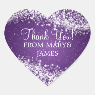 Elegant Thank you Sparkling Wave Purple Hart Sticker
