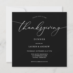 Elegant Thanksgiving Dinner Black Uitnodiging