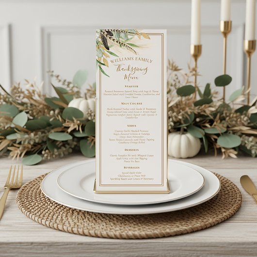 Elegant Thanksgiving Dinner Fall Feather Menu