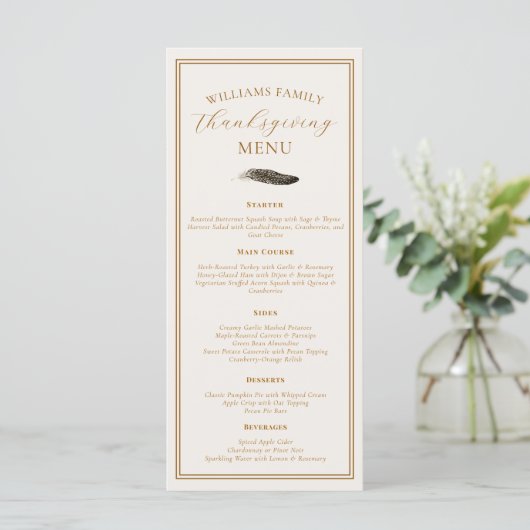 Elegant Thanksgiving Dinner Fall Pheasant Feather  Menu (Staand voorkant)