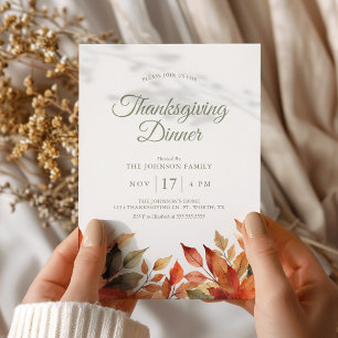 Elegant Thanksgiving Dinner met herfstloof Kaart