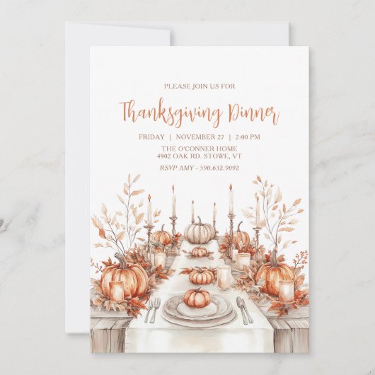Elegant Thanksgiving Dinner Table Invitation (Devant)