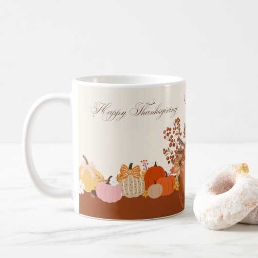 Elegant Thanksgiving Pumpkin Art Koffiemok (Met donut)