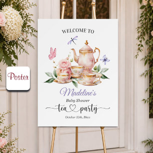 Elegant Theepartij Vlinders Baby Shower Welkom Poster