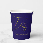 Elegant Thirty 30th Birthday Paper Cup – Navy Blue Papieren Bekers (Achterkant)