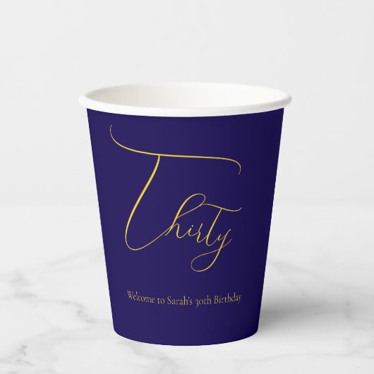 Elegant Thirty 30th Birthday Paper Cup – Navy Blue Papieren Bekers (Voorkant)