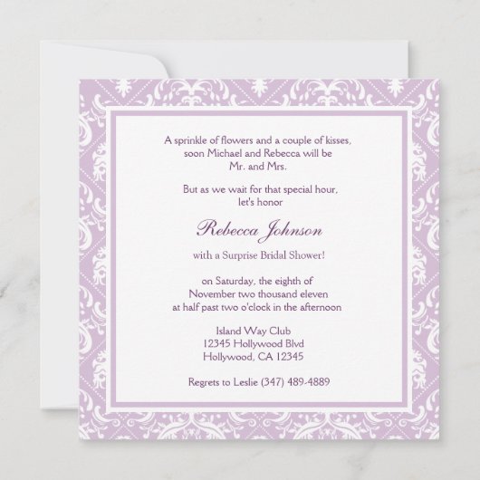 Elegant Thistle Paars damask Vrijgezellenfeest Kaart (Achterkant)