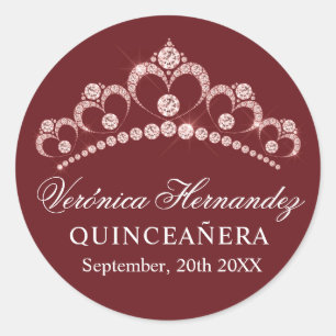Elegant Tiara Burgundy Spain Quinceañera Quince Ronde Sticker
