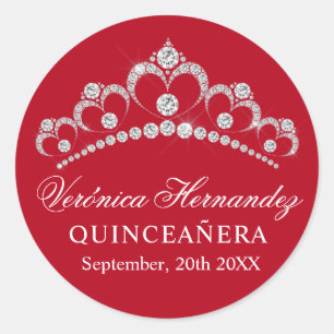 Elegant Tiara Red Spain Quinceañera Quince Ronde Sticker