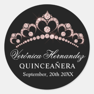 Elegant Tiara zwart Spaans Quinceañera Quince Ronde Sticker