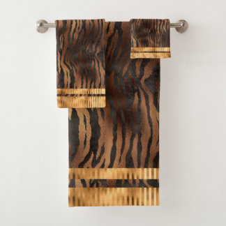 Elegant Tiger Print Gold Metallic Glam Chic Bad Handdoek