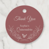 Elegant Tijdloos Roos Mauve Quinceañera Favoriet T Bedankjes Labels (Voorkant)