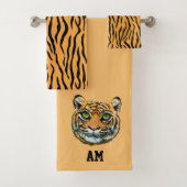 Elegant tijgergezicht en monogram badhanddoekset bad handdoek (Insitu)