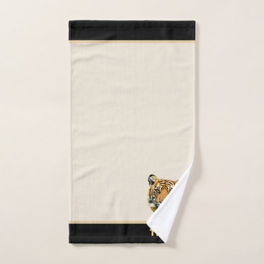Elegant tijgergezicht op beige en zwarte tijger bad handdoek (Handdoek)